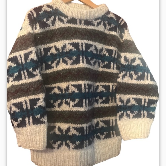 Vintage chunky hand knit Ecuadorian wool sweater Jumper Knit Sweater S-M - Picture 1 of 7